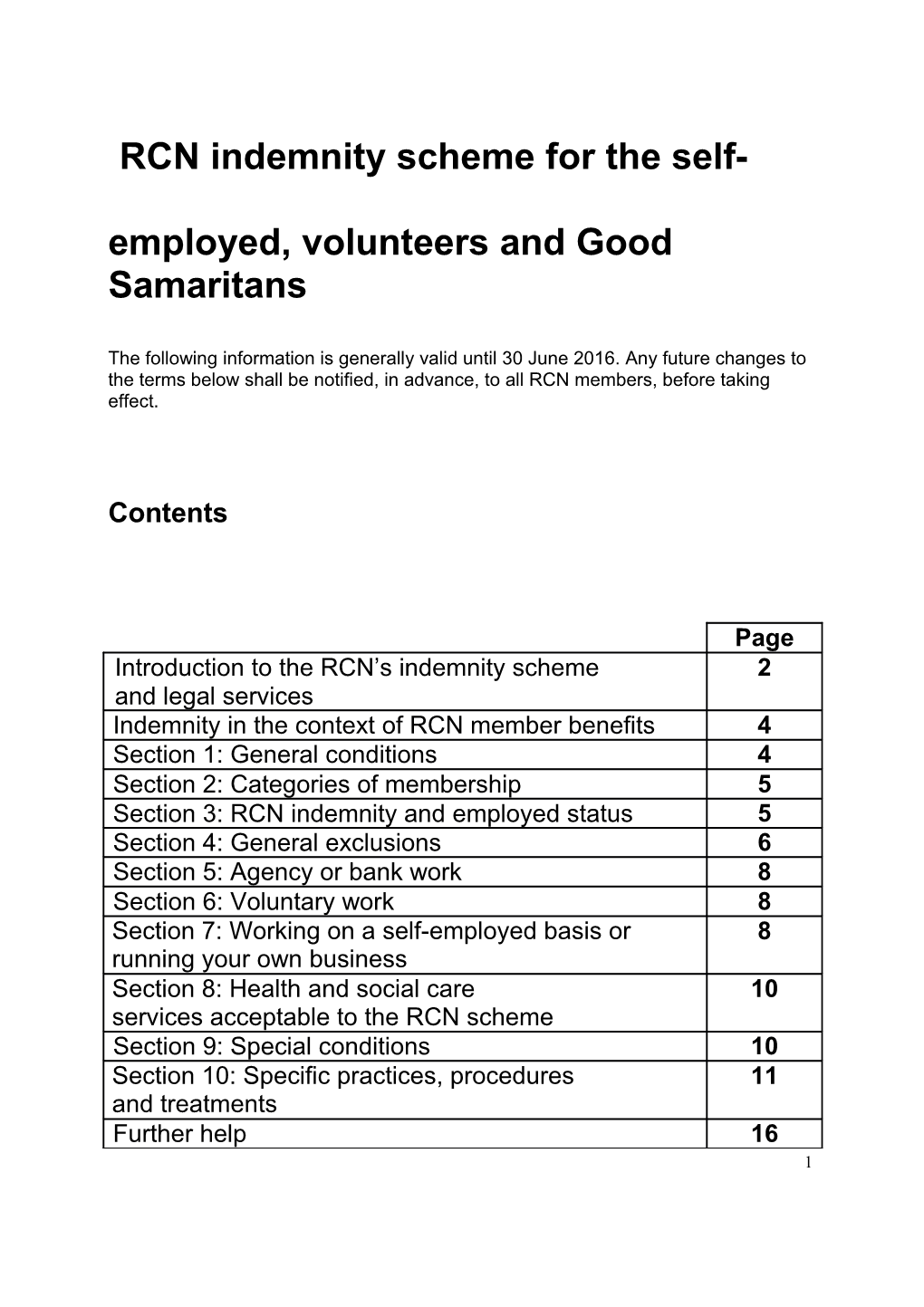 RCN Indemnity Scheme for the Self