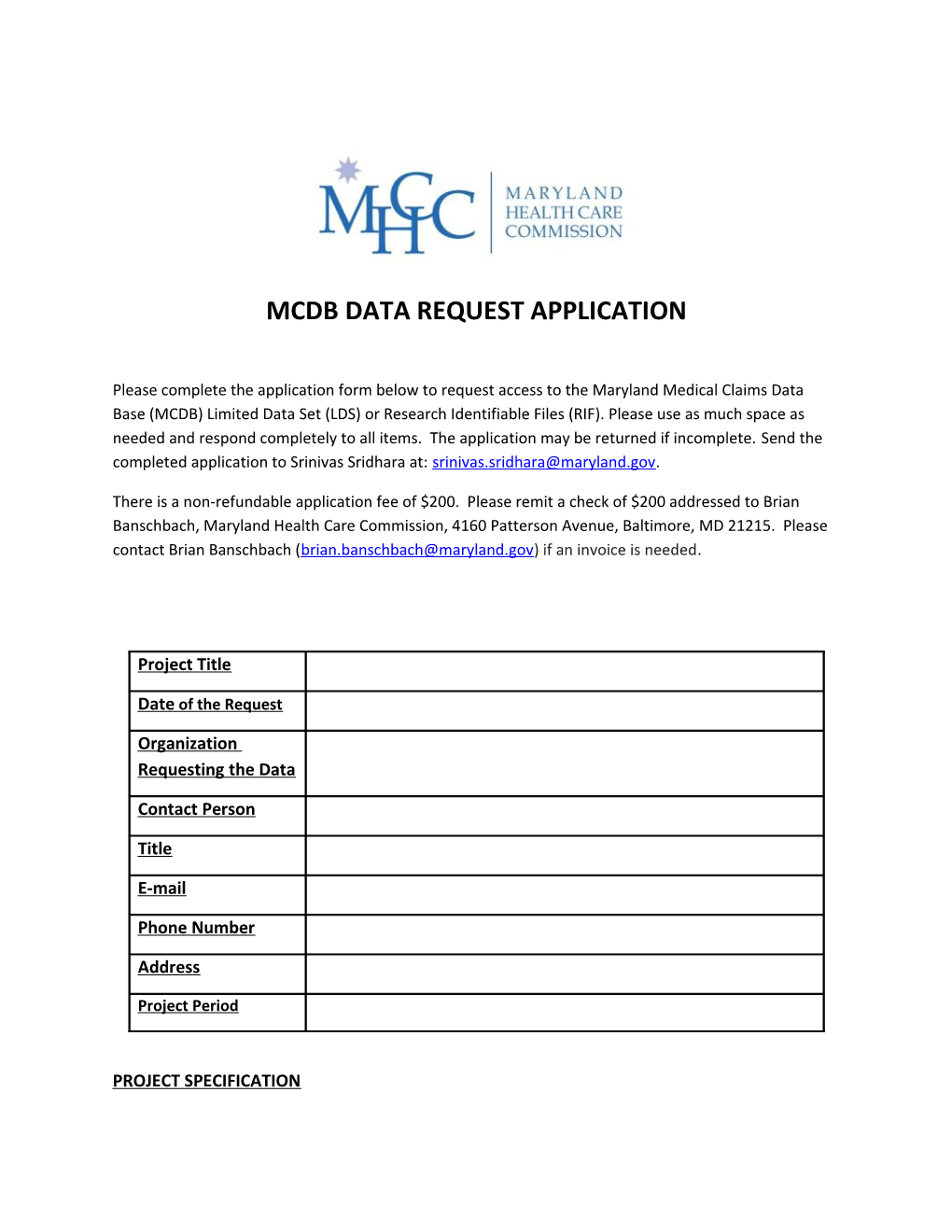MCDB Data Request Application