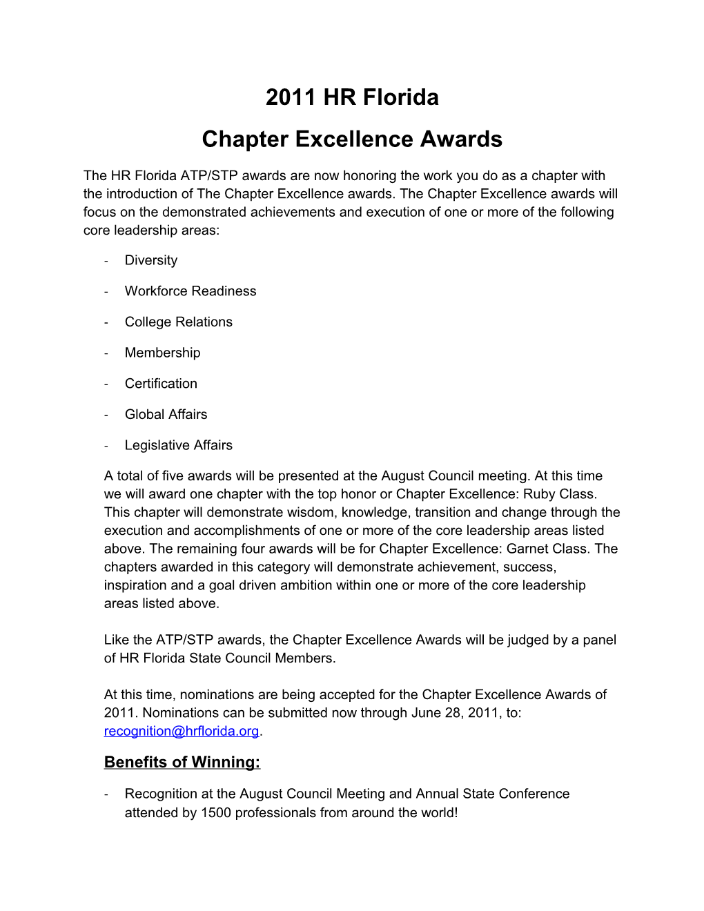 Chapter Excellence Awards