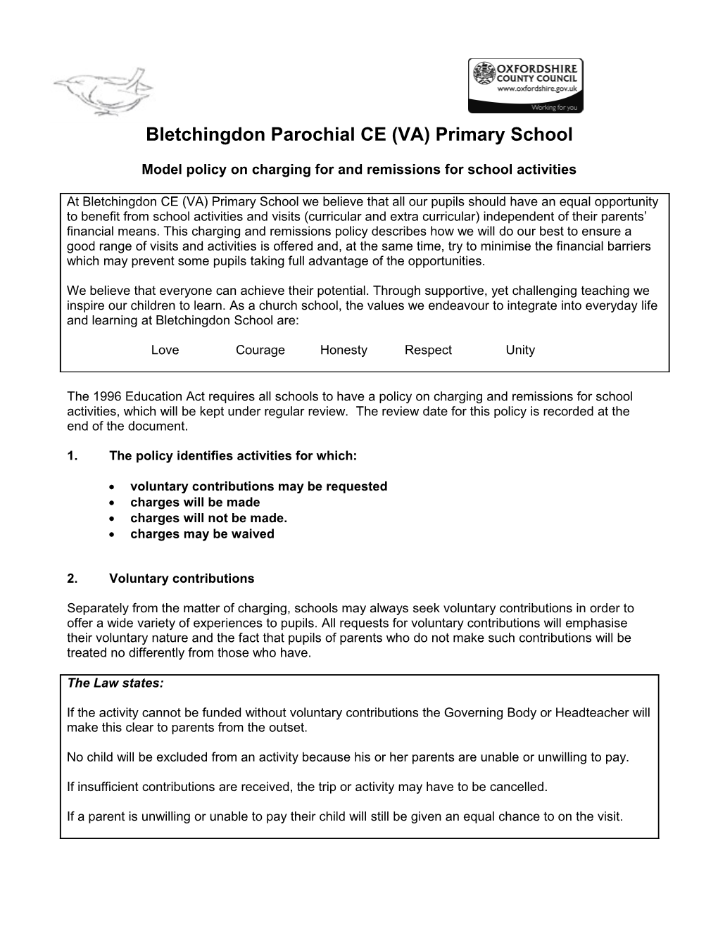 Model Policy on Charging for School Activities