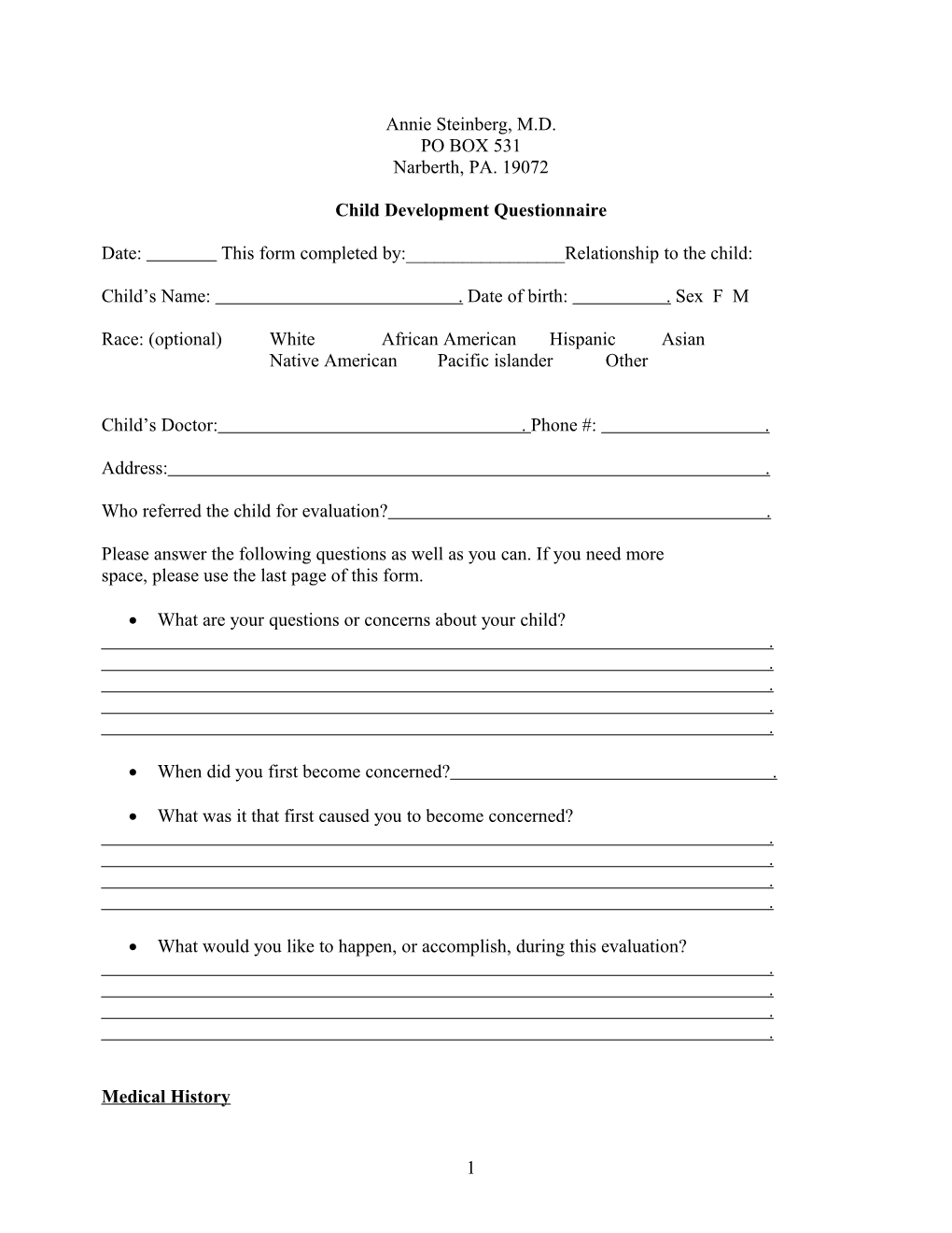 Child Development Questionnaire