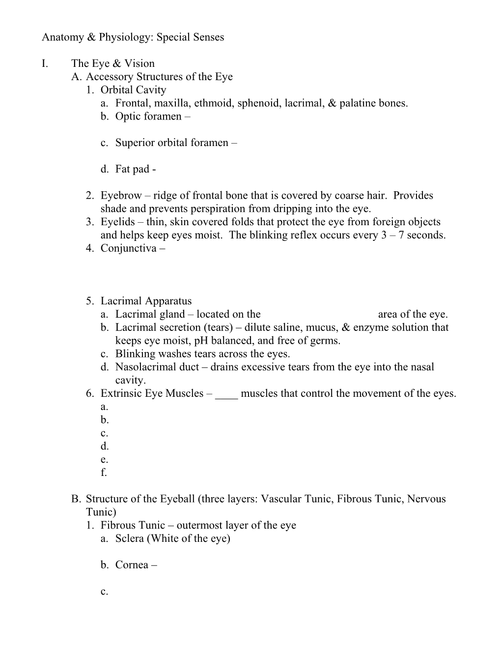 Anatomy & Physiology: Special Senses