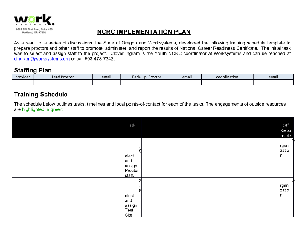 Ncrc Implementation Plan