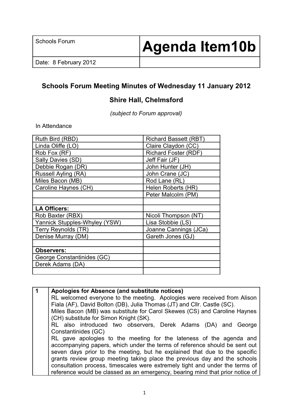 Schools Forum Meeting Minutes of Wednesday 2Nd December 2009