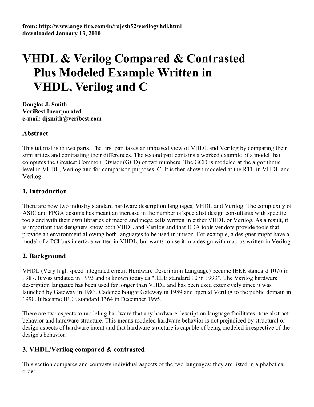 VHDL & Verilog Compared & Contrastedplus Modeled Example Written Invhdl, Verilog and C