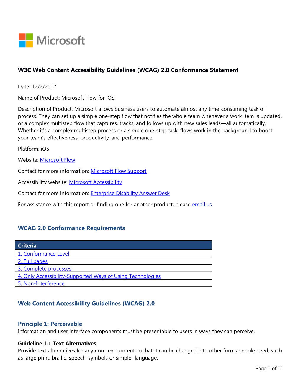 W3C Web Content Accessibility Guidelines (WCAG) 2.0 Conformance Statement s11