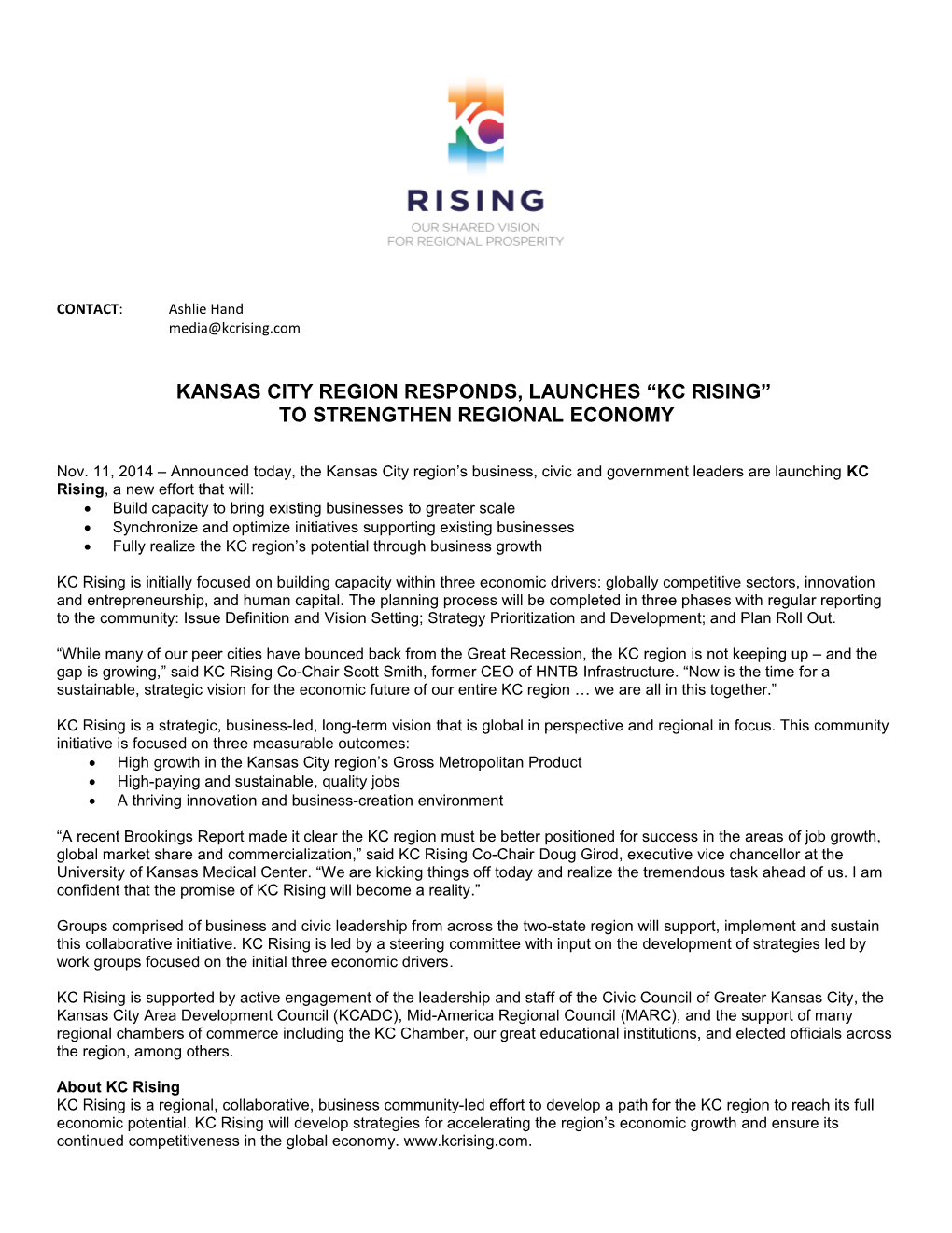 Kansas City Region Responds, Launches Kc Rising