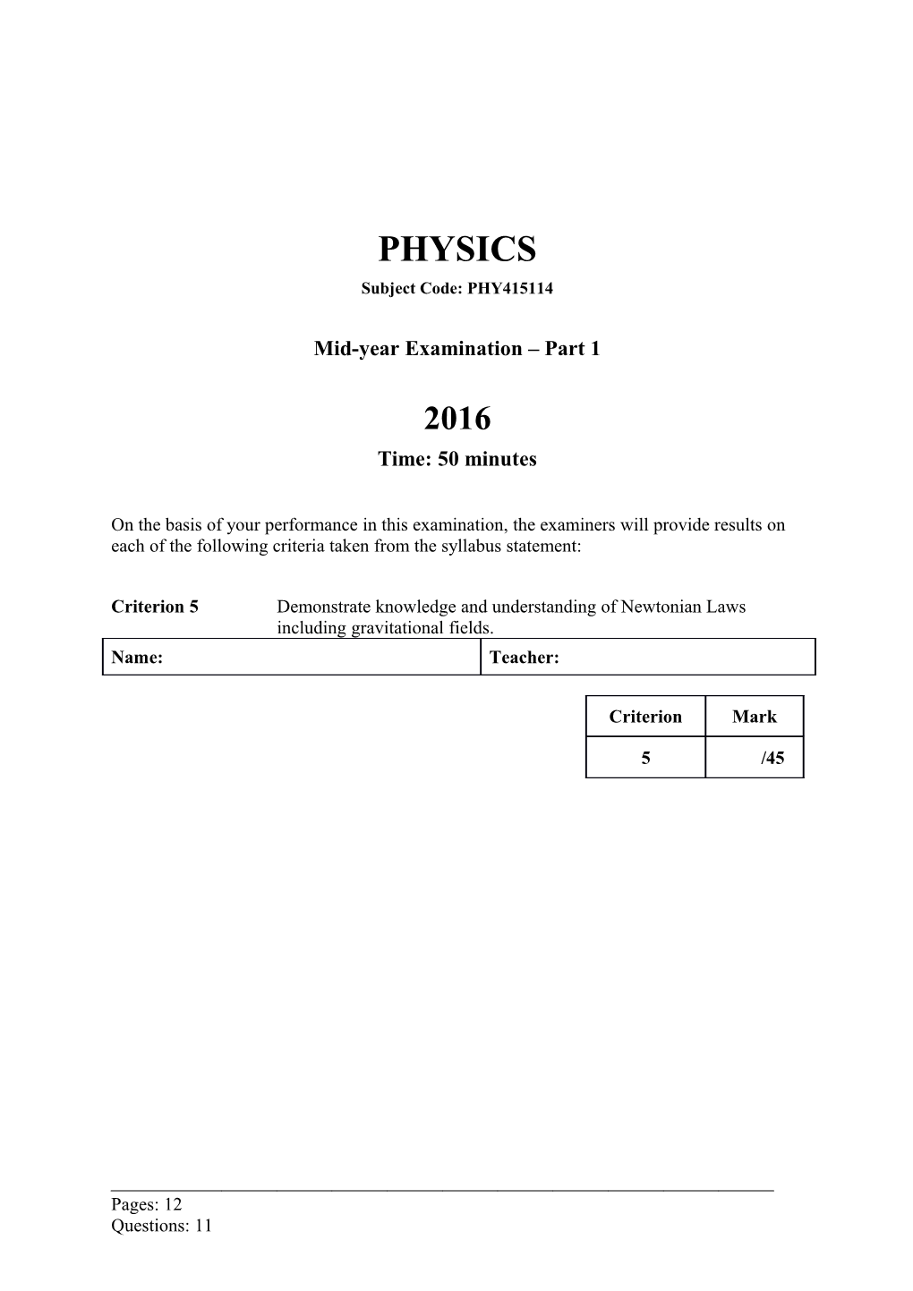 Mid-Year Examination Part 1