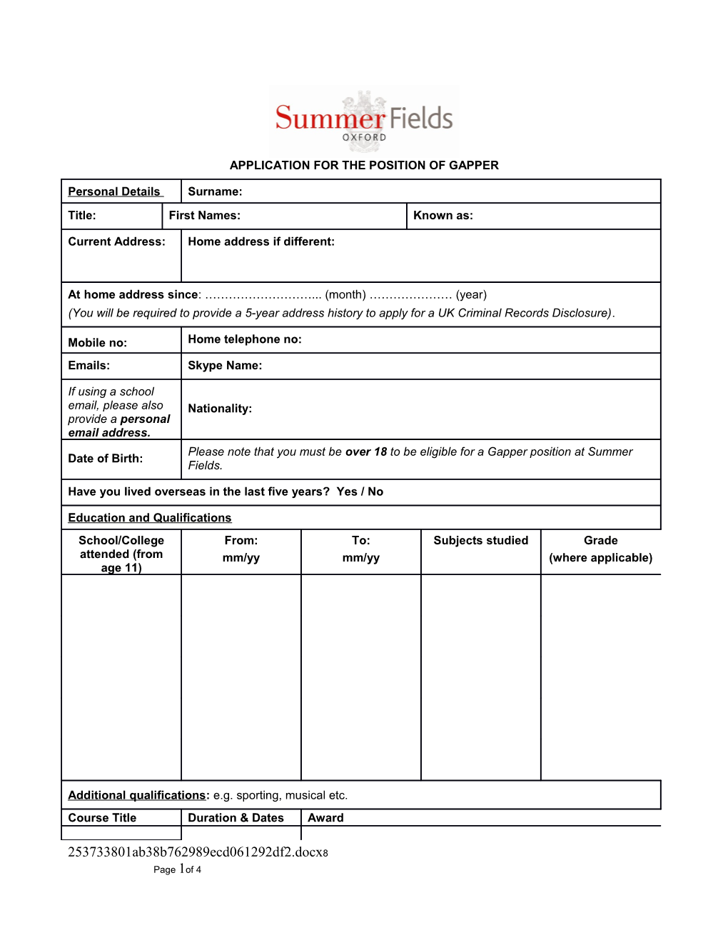 Candidate to Complete These Boxes