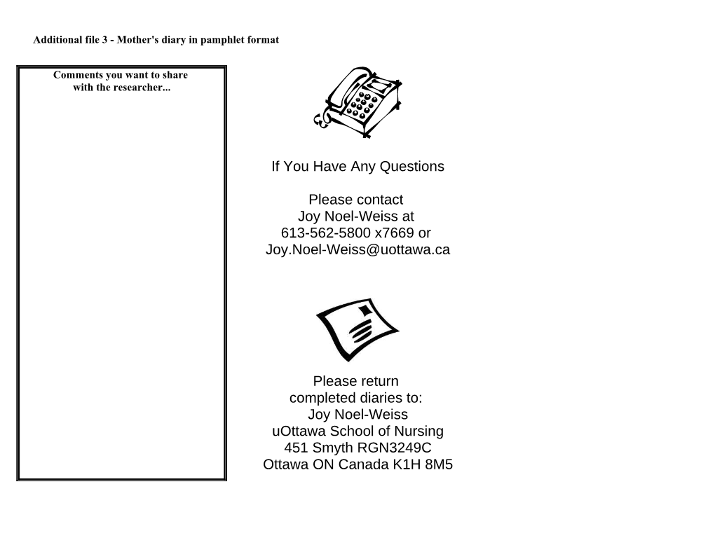 Additional File 3 - Mother's Diary in Pamphlet Format