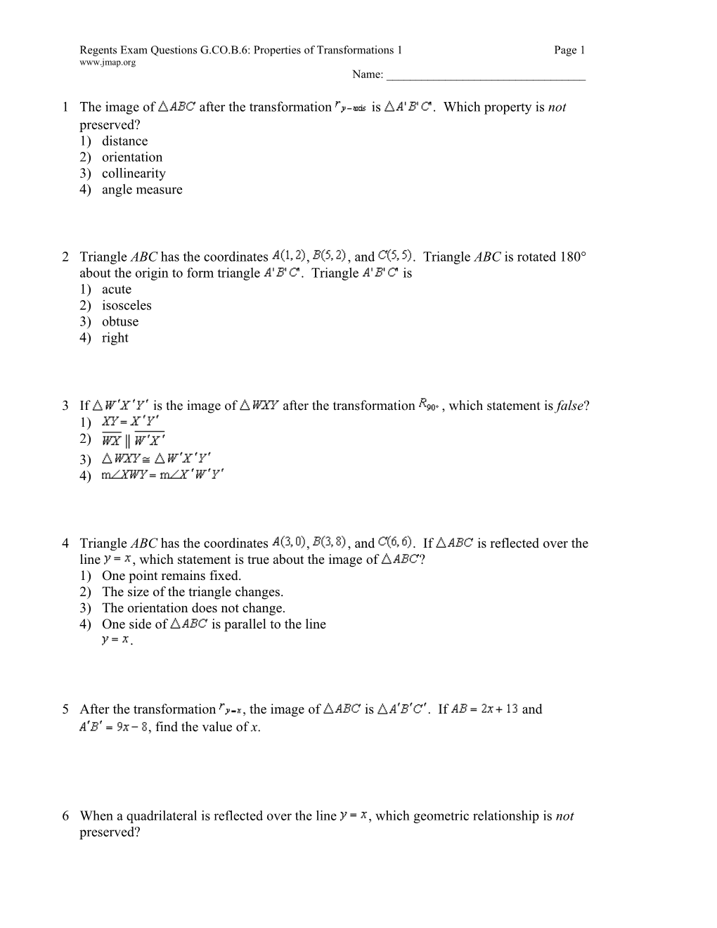 Regents Exam Questions G.CO.B.6: Properties of Transformations 1 Page 2