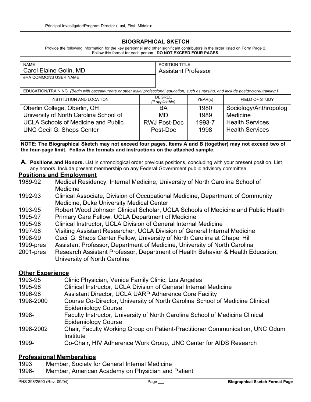 PHS 398 (Rev. 9/04), Biographical Sketch Format Page s7