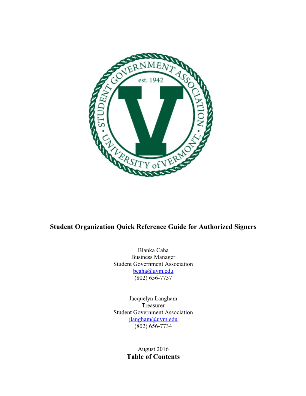 Student Organization Quick Reference Guide for Authorized Signers