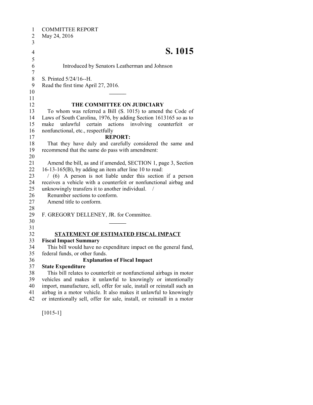 2015-2016 Bill 1015 Text of Previous Version (May 24, 2016) - South Carolina Legislature Online