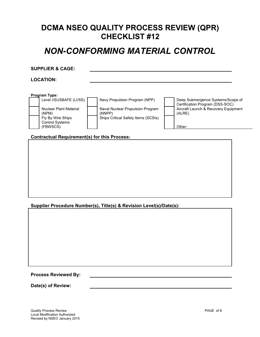 Dcma Nseo Quality Process Review (Qpr) Checklist #12