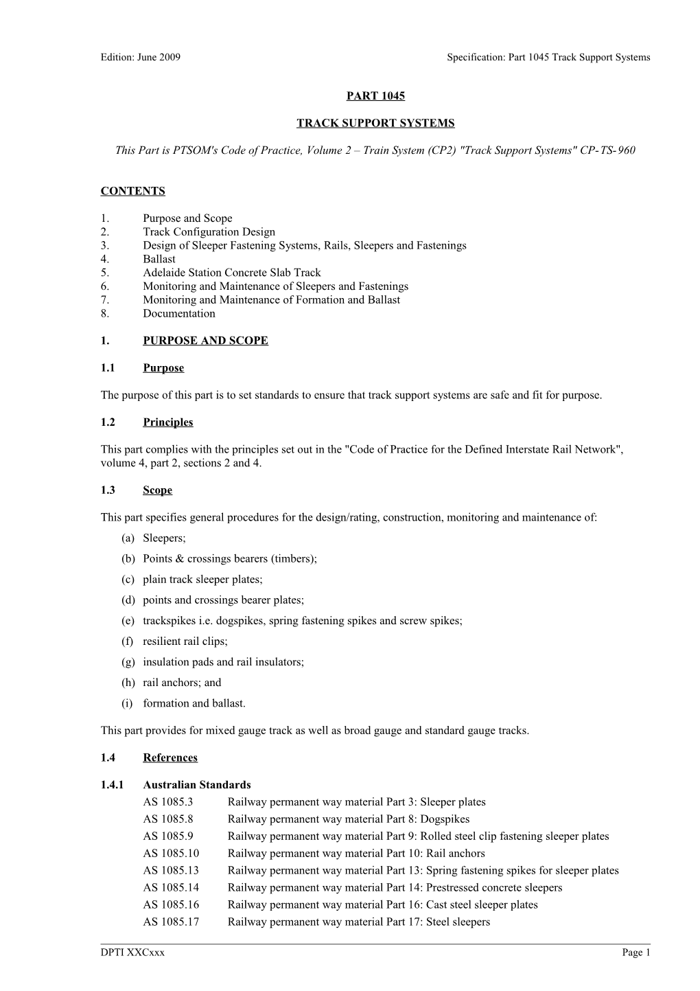 Edition: June 2009 Specification: Part 1045 Track Support Systems