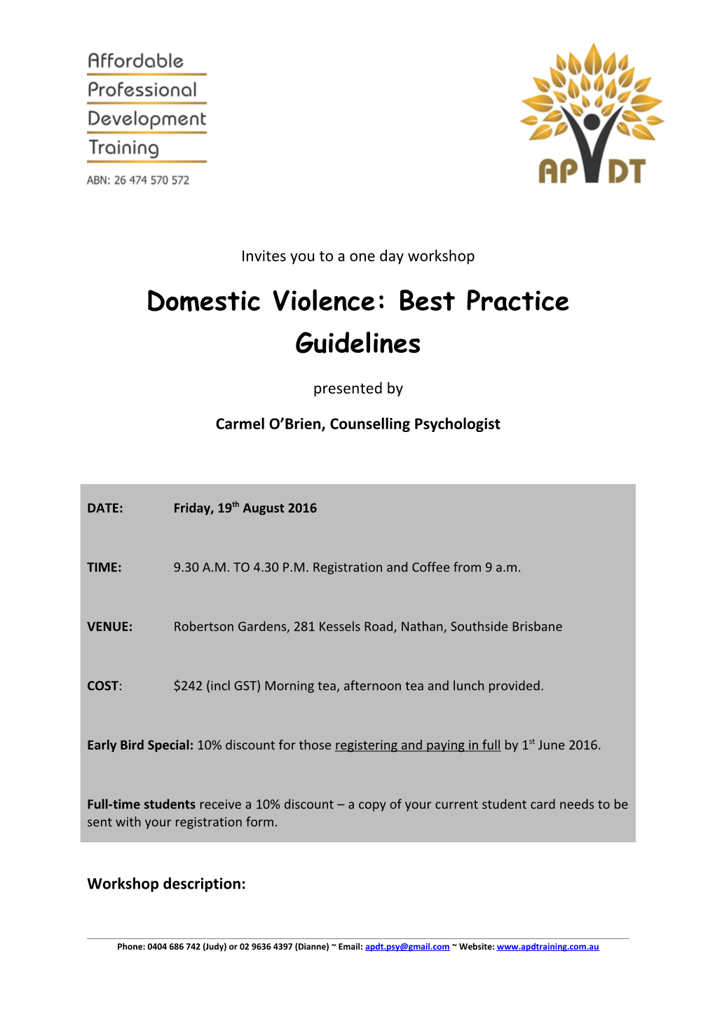 Domestic Violence: Best Practice Guidelines