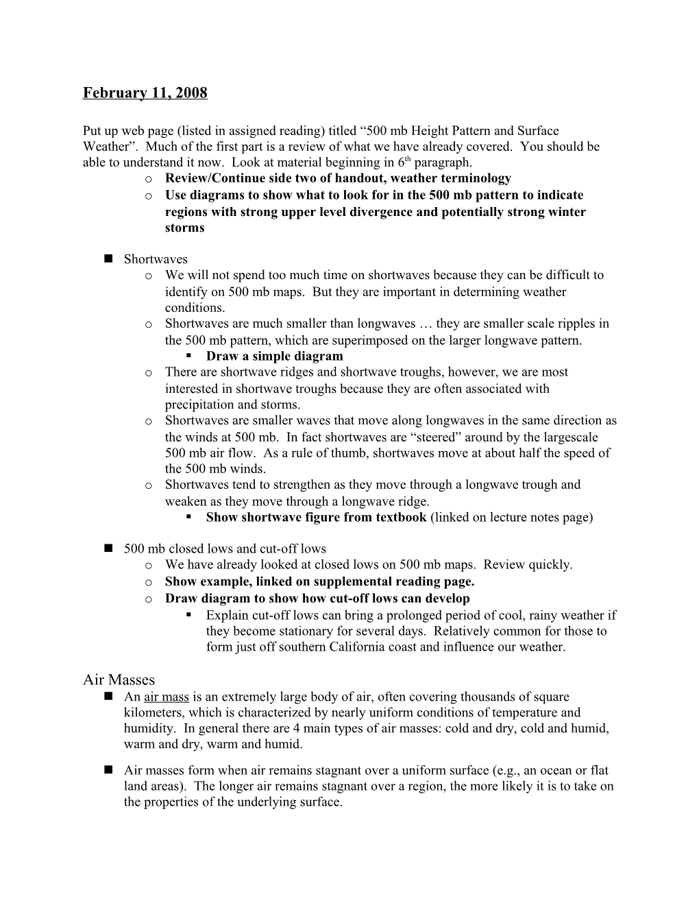 O Review/Continue Side Two of Handout, Weather Terminology