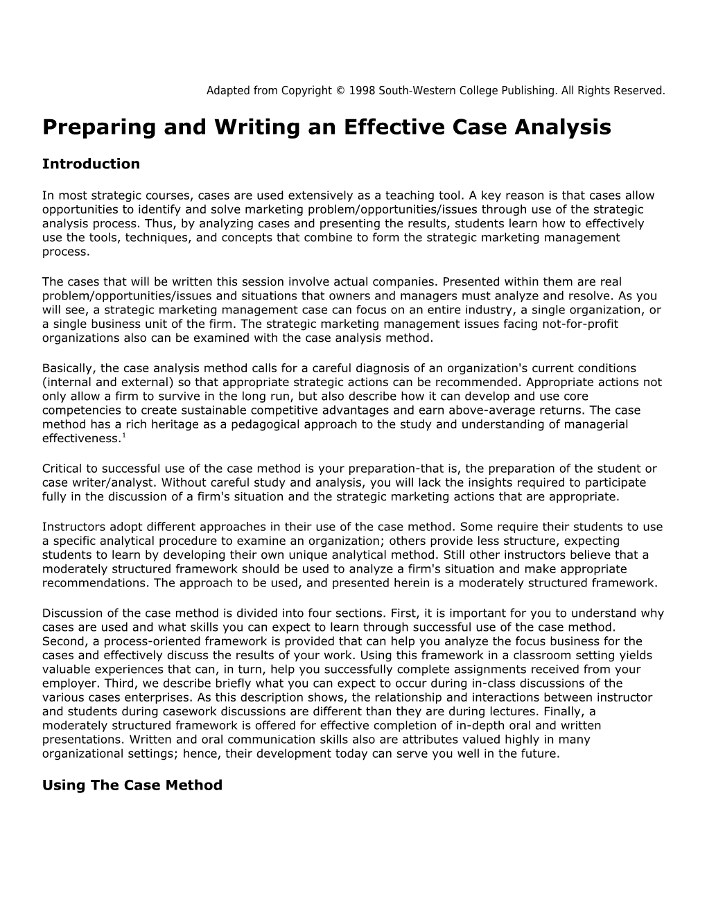 Preparing an Effective Case Analysis