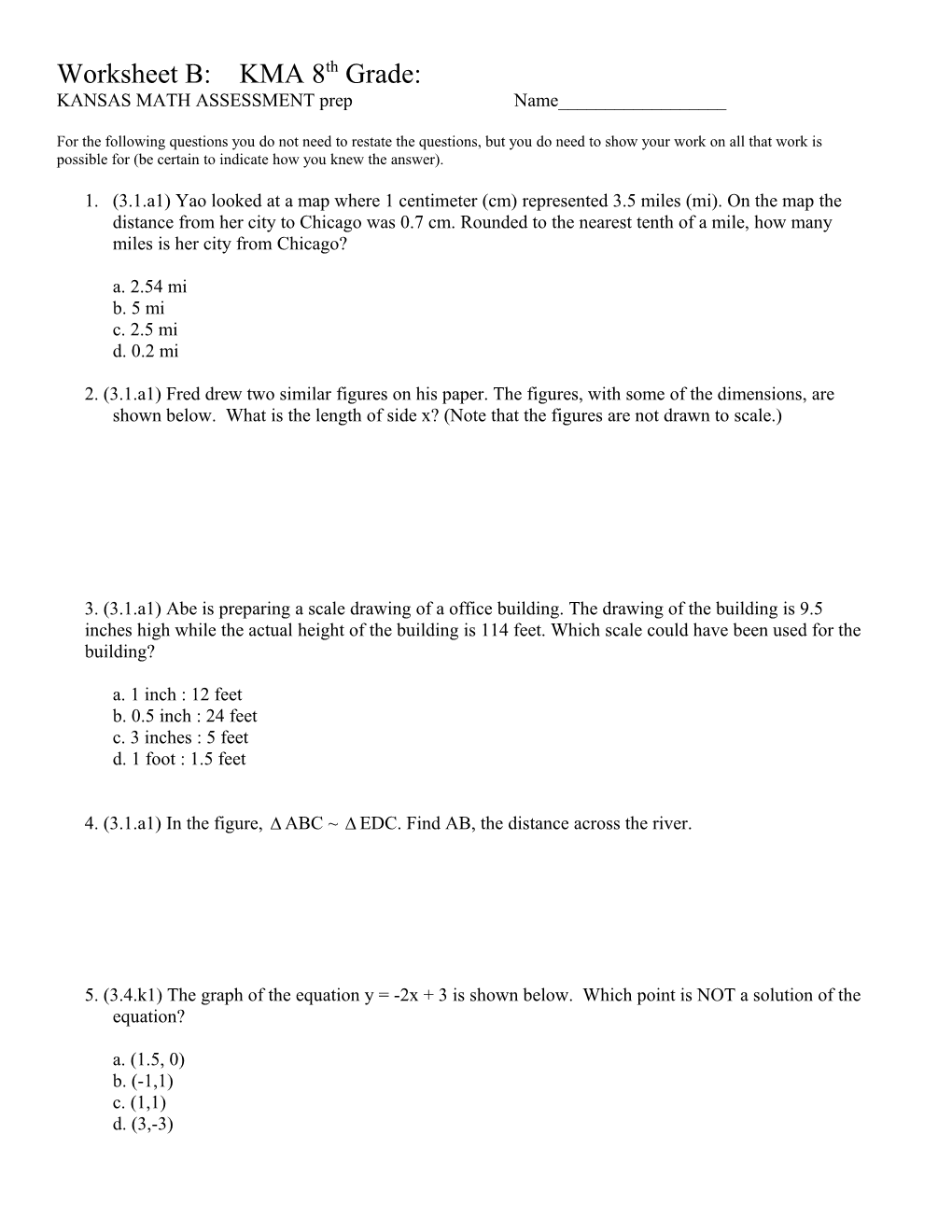 KMA 7Th Grade: Worksheet A