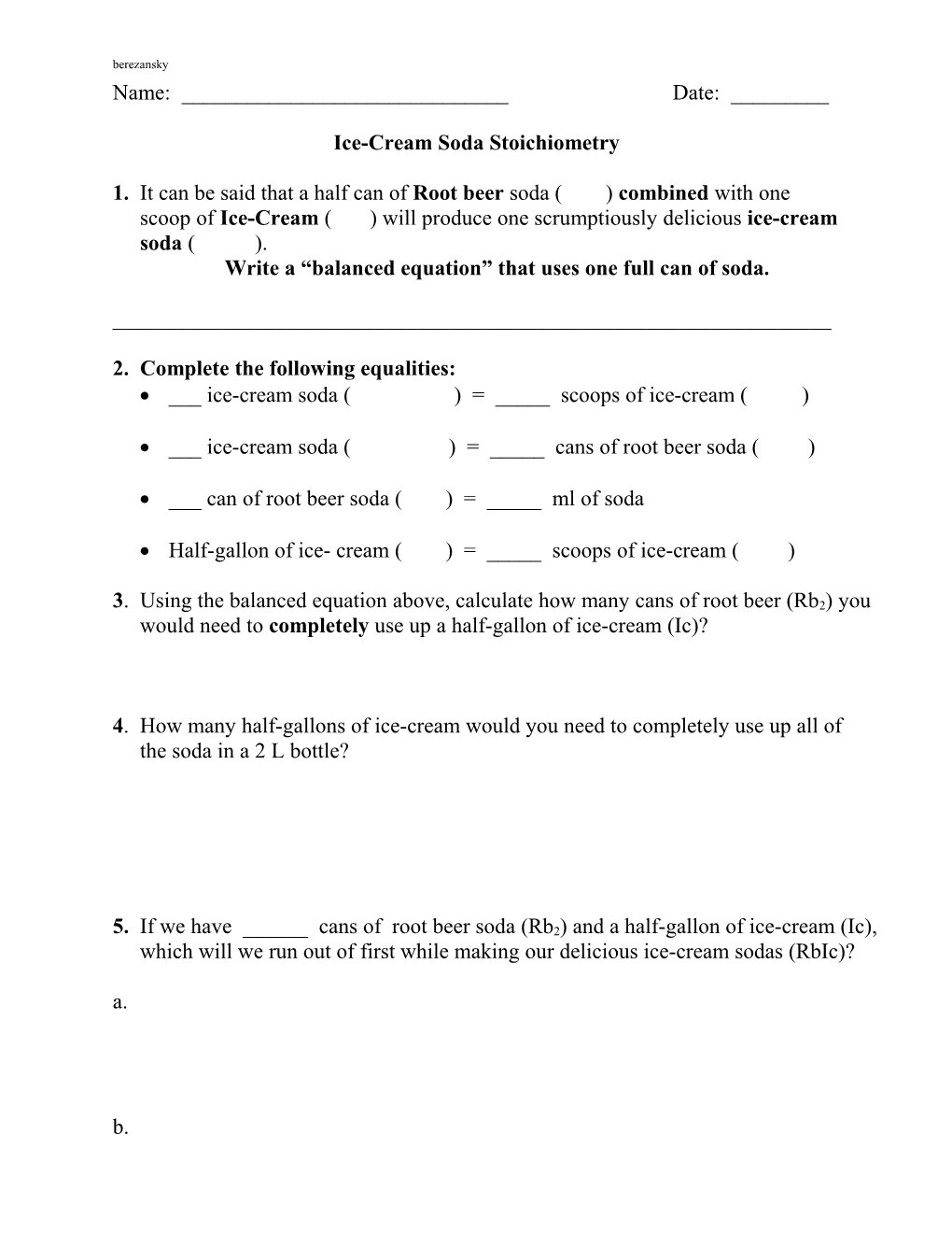 Ice-Cream Soda Stoichiometry