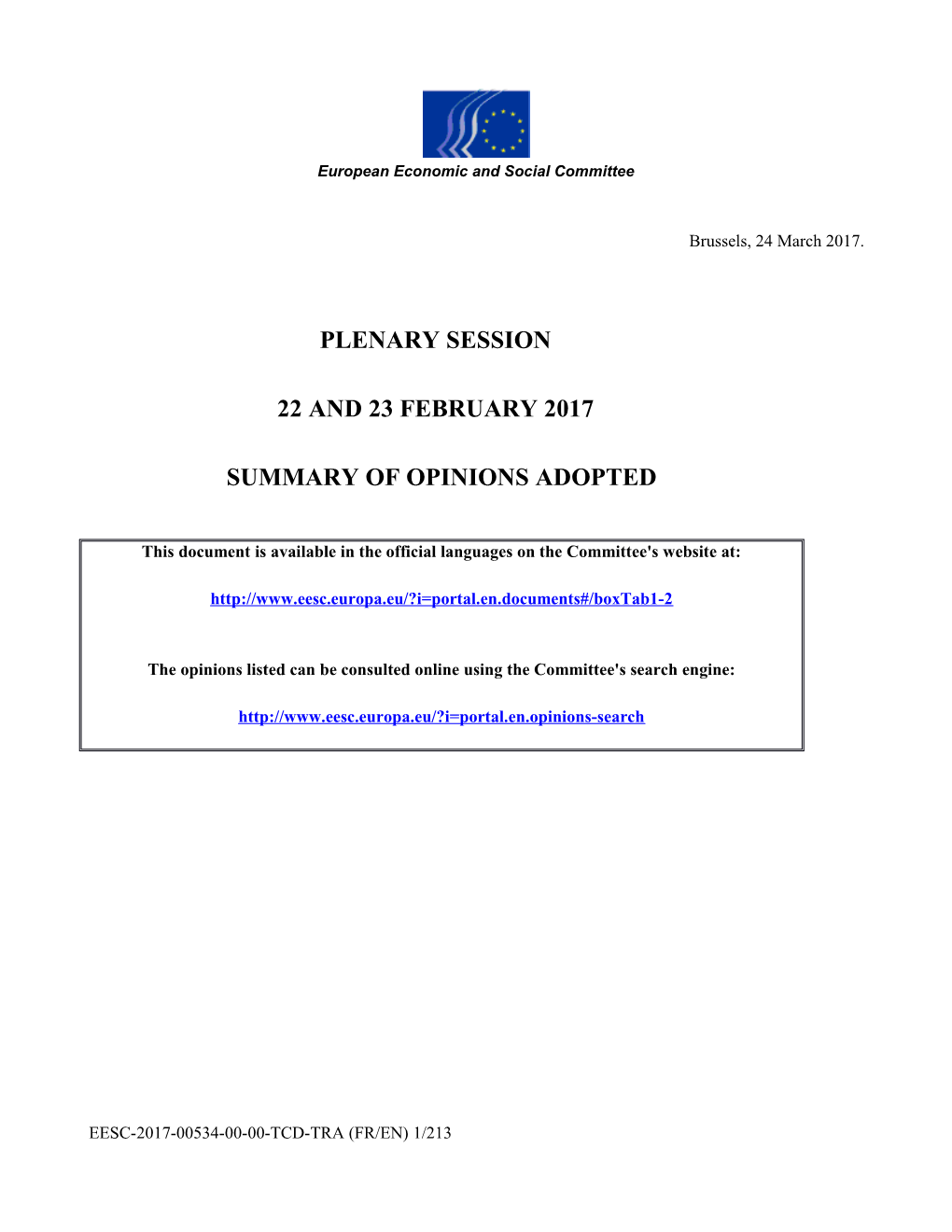 Summary of Opinions - 523Rd Plenary of 22/23 February 2017