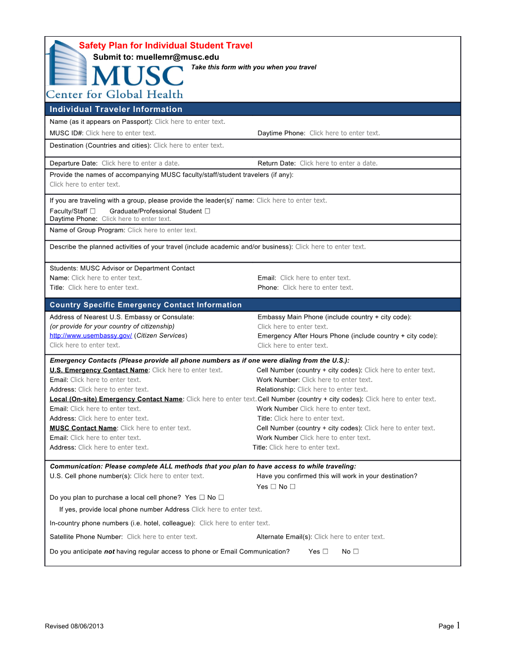 Country Specific Emergency Contact Information