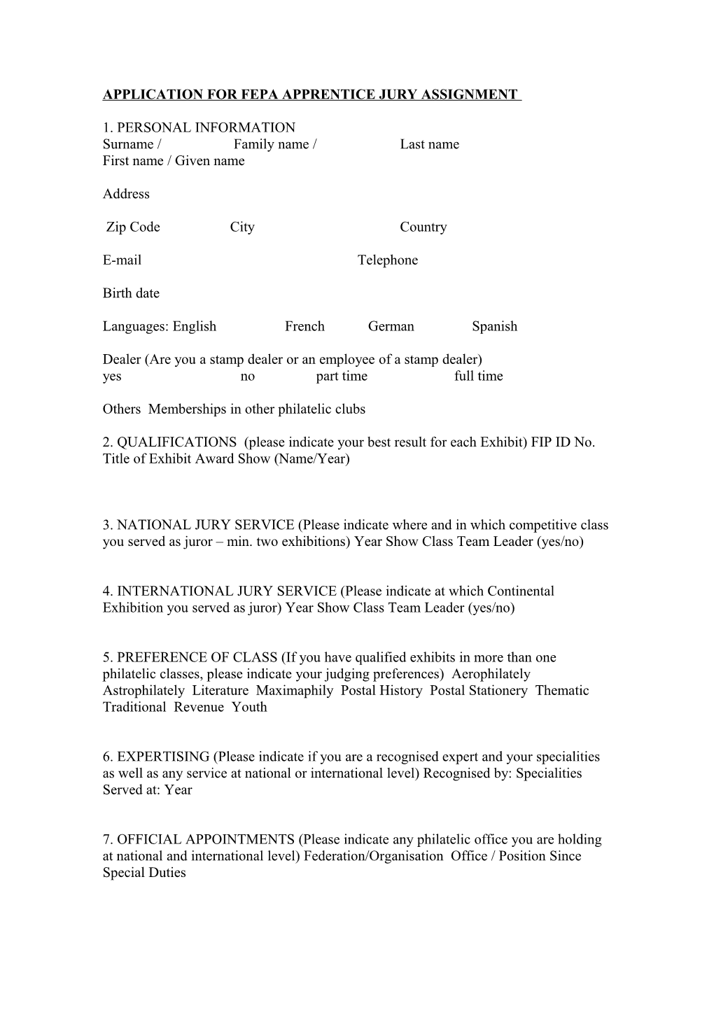 Application for Fepa Apprentice Jury Assignment