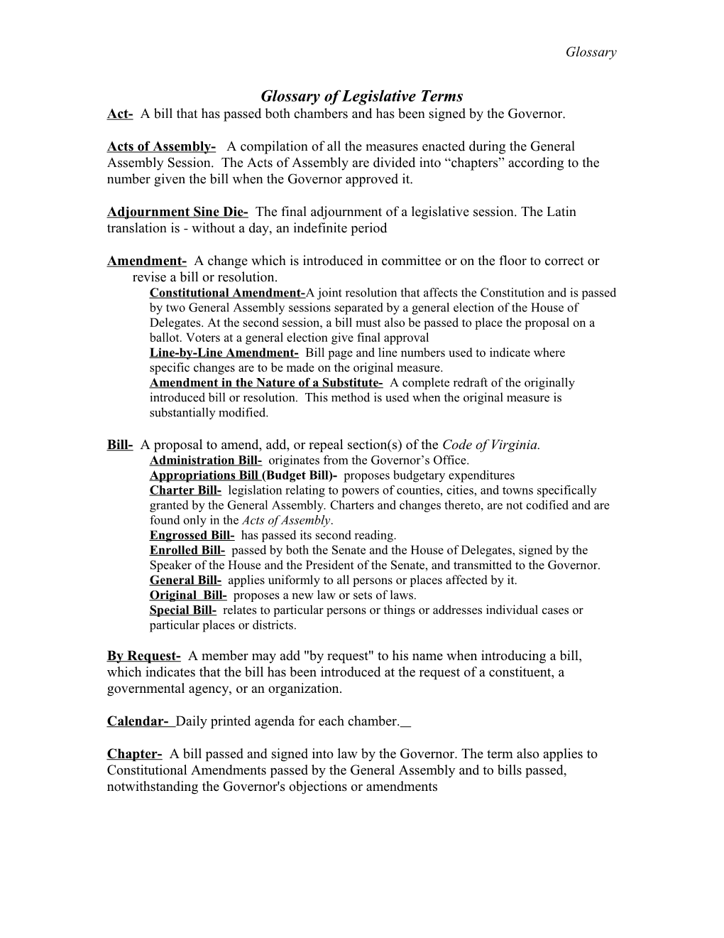 Glossary of Legislative Terms s1