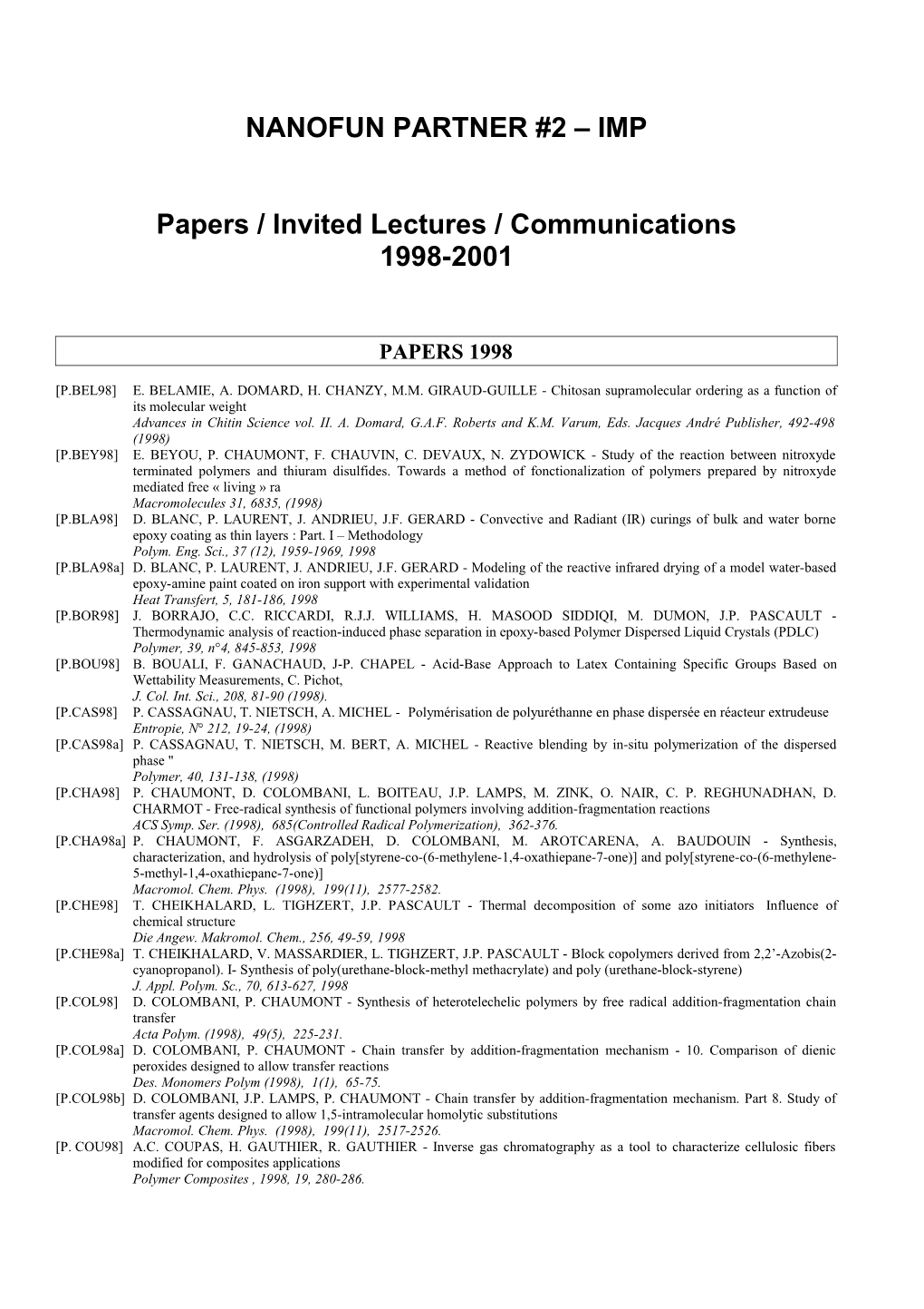 Papers / Invited Lectures / Communications