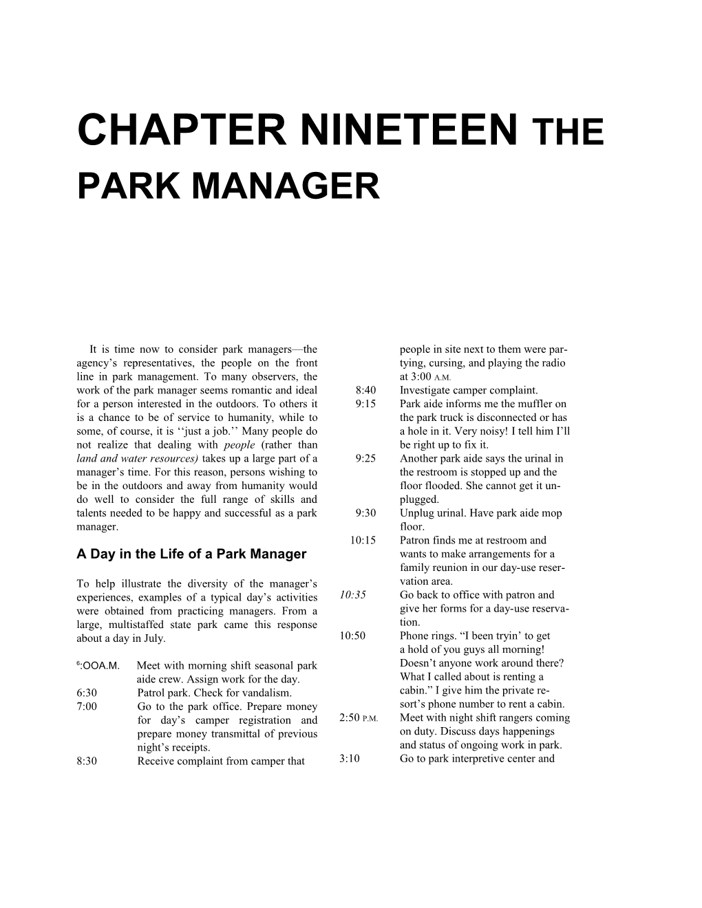 Chapter Nineteen the Park Manager