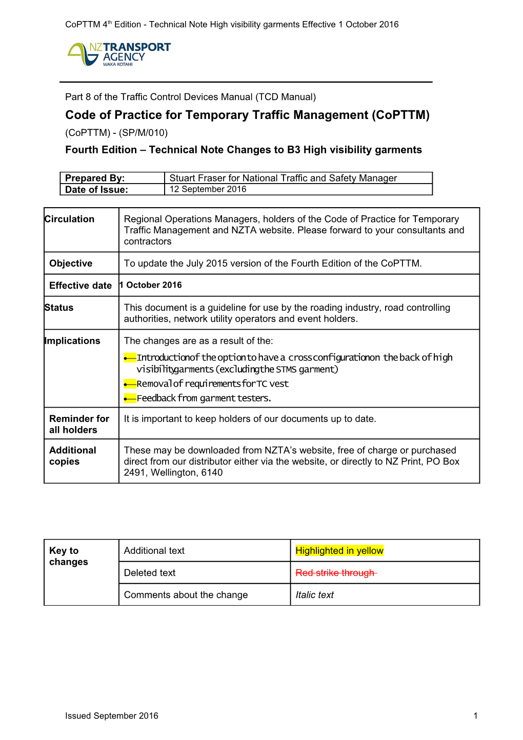 Code of Practice for Temporary Traffic Management (Copttm)