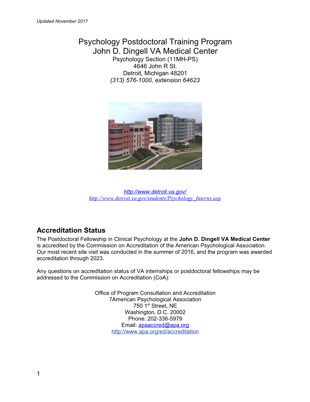 Detroit V.A. Medical Center Psychology Fellowship - VA - U.S. Department of Veterans Affairs