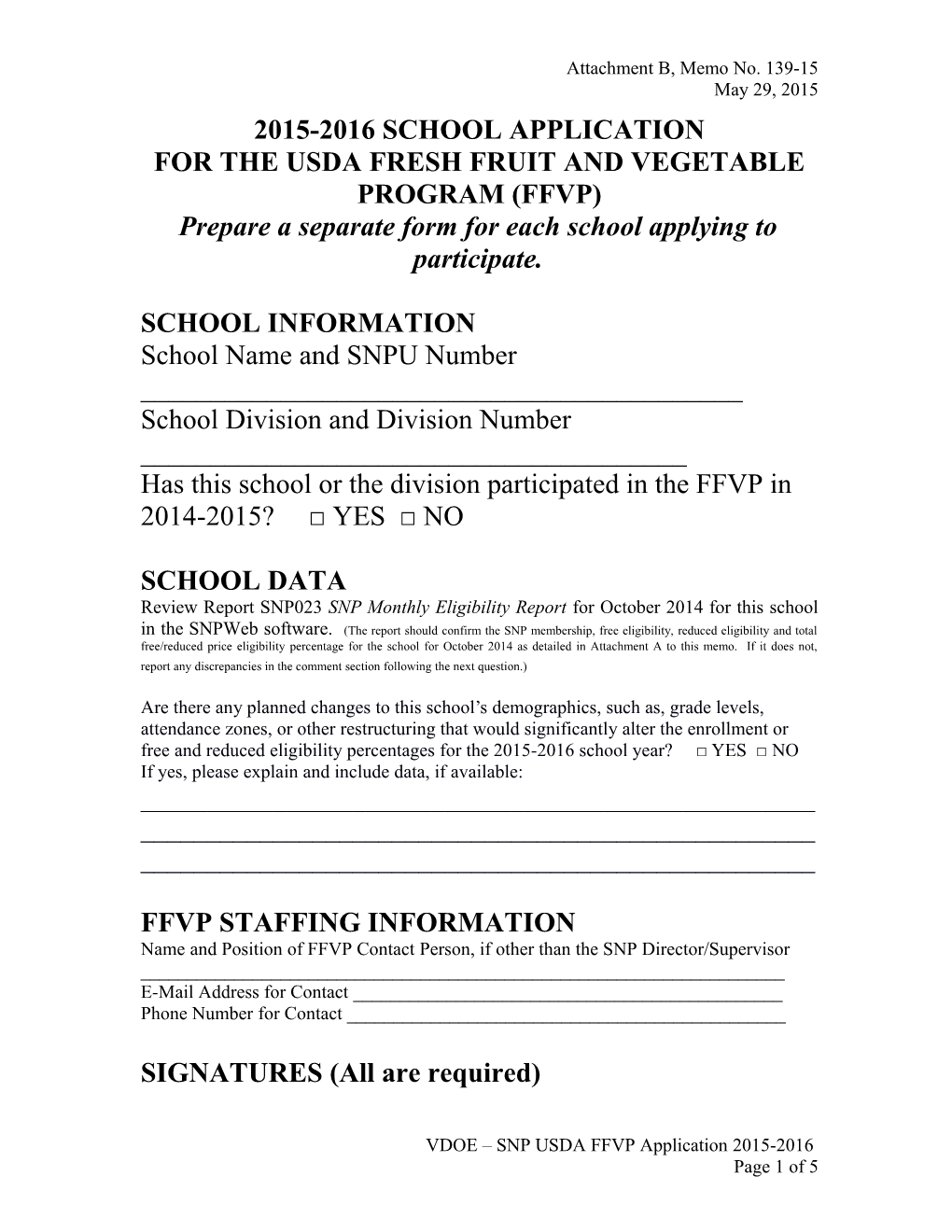 For the Usda Fresh Fruit and Vegetable Program (Ffvp)