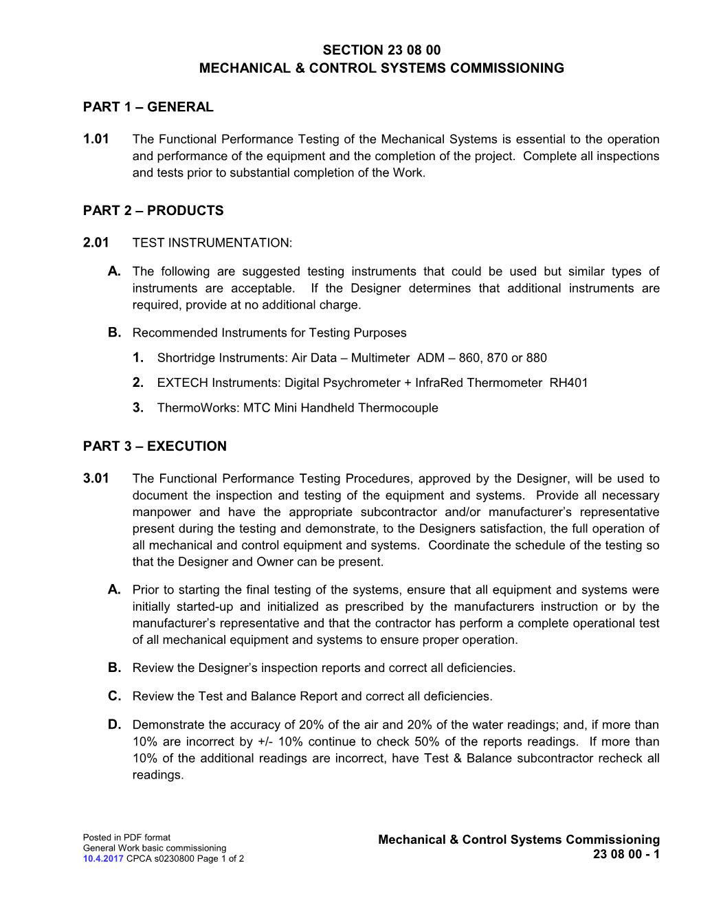 Mechanical & Control Systems Commissioning