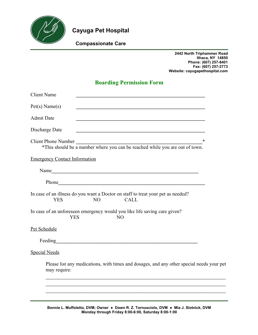 Boarding Permission Form