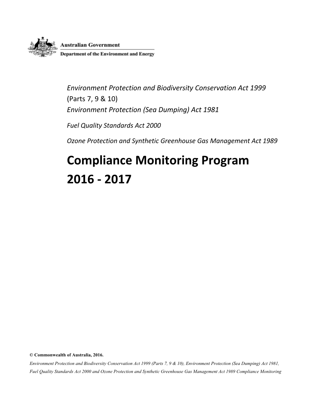 Compliance Monitoring Program 2016 - 2017