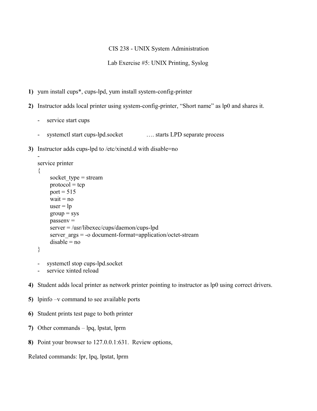 CIS 238 - UNIX System Administration