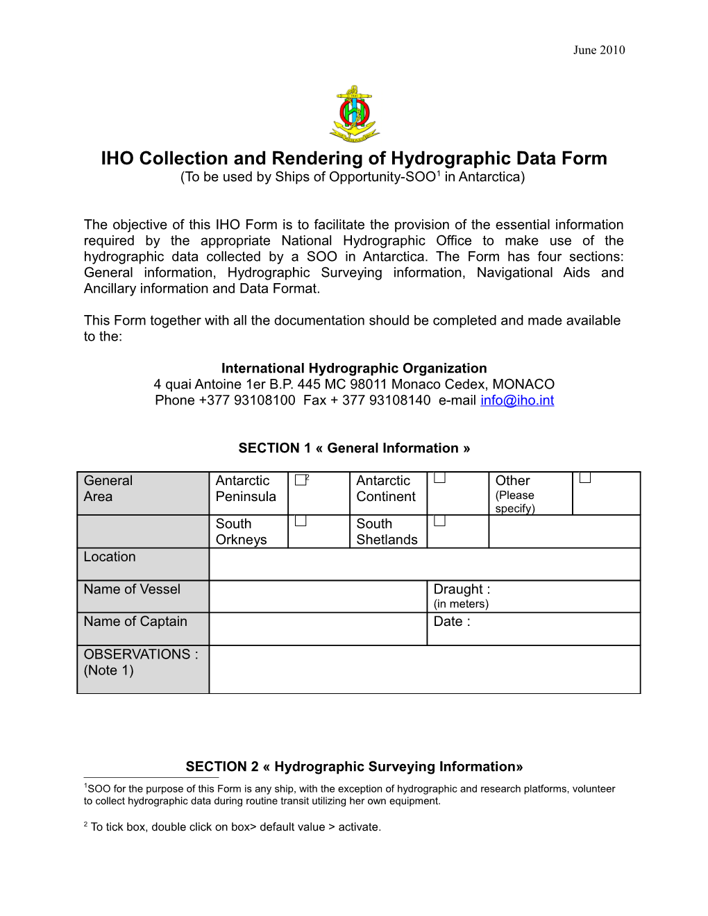 IHO Collection and Rendering of Hydrographic Data Form