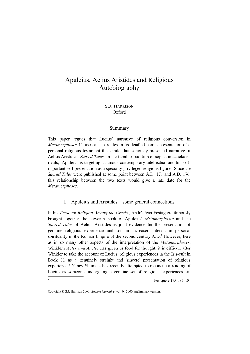 Apuleius, Aelius Aristides and Religious Autobiography