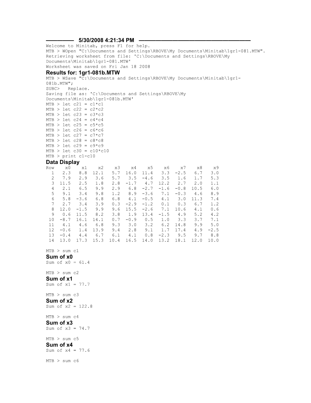 Welcome to Minitab, Press F1 for Help