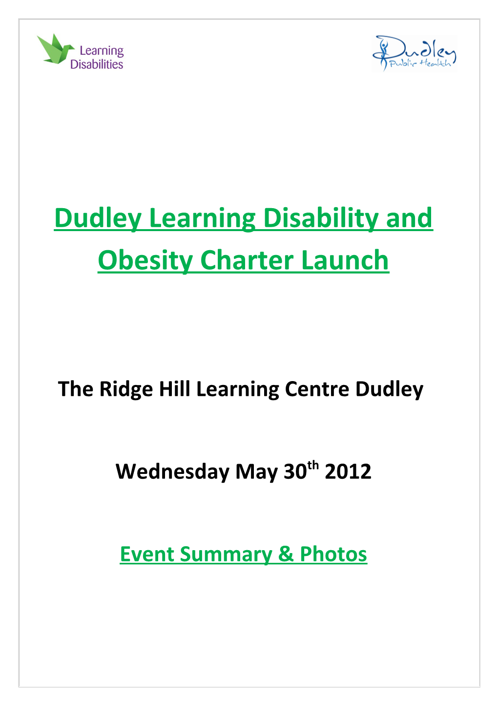 Dudley Learning Disability and Obesity Charter Launch