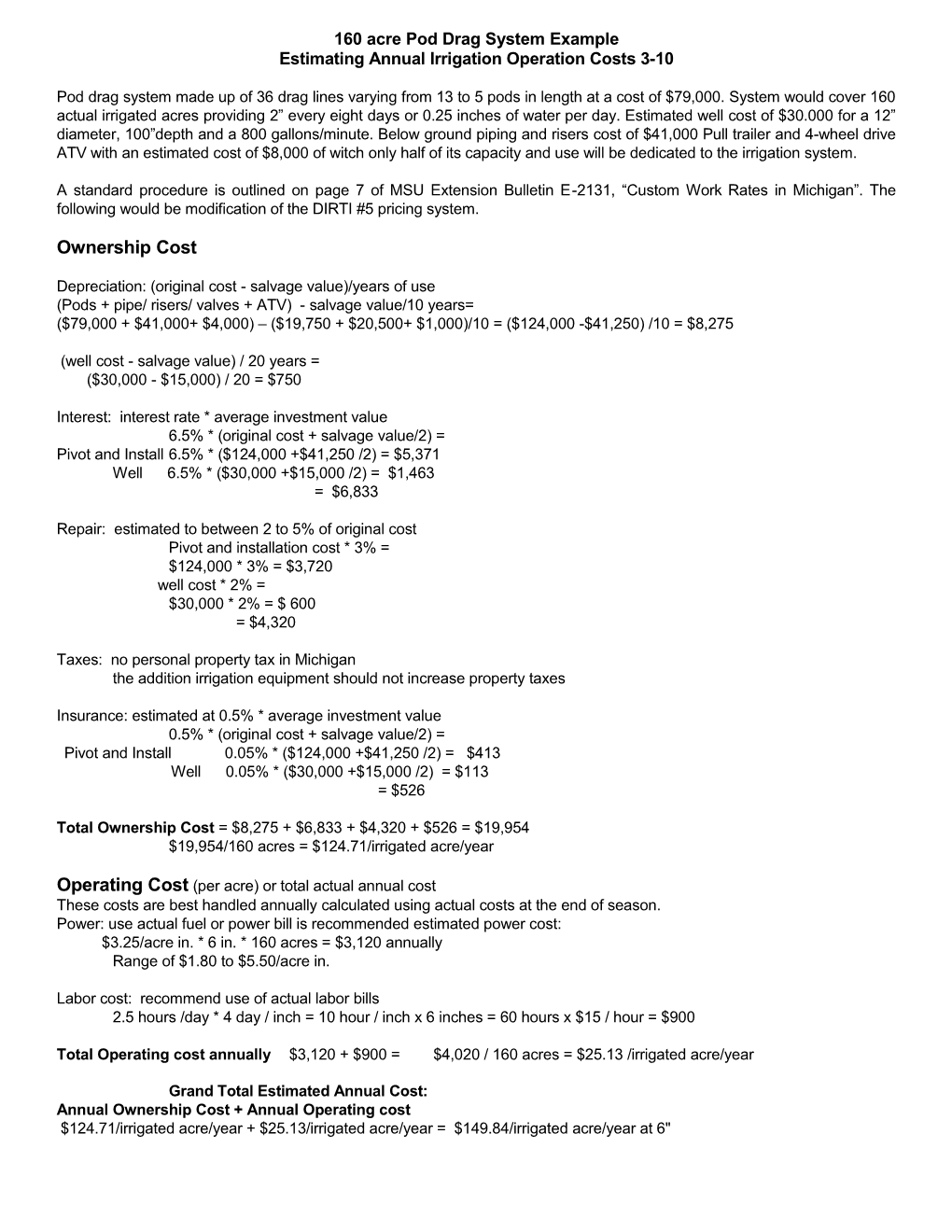 40 Acre Center Pivot System Example