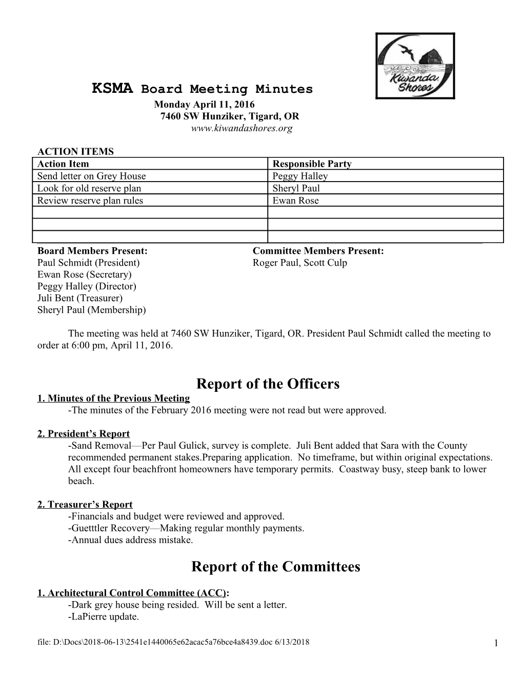 KSMA Board Minutes