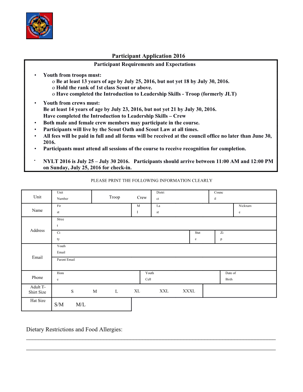 Participant Application 2016