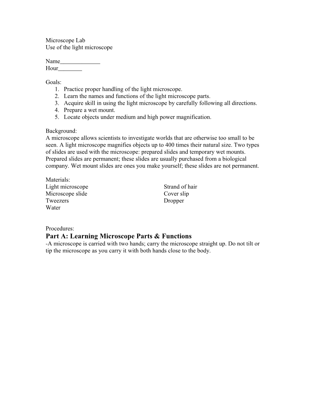 Use of the Light Microscope