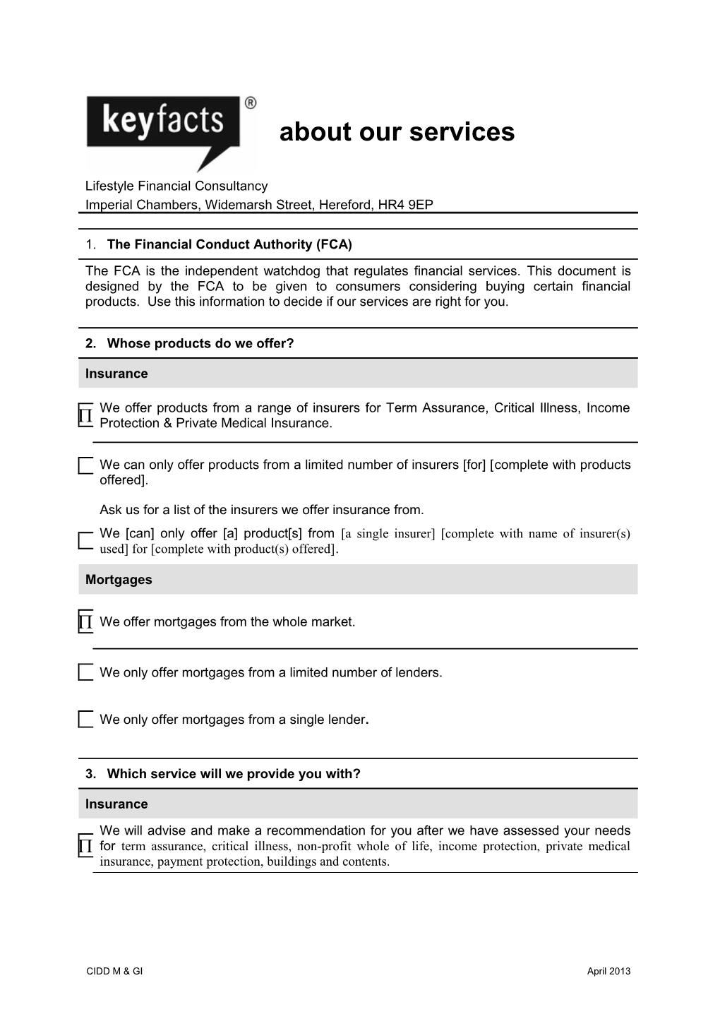 Combined IDD Template Standard Mortgage and GI