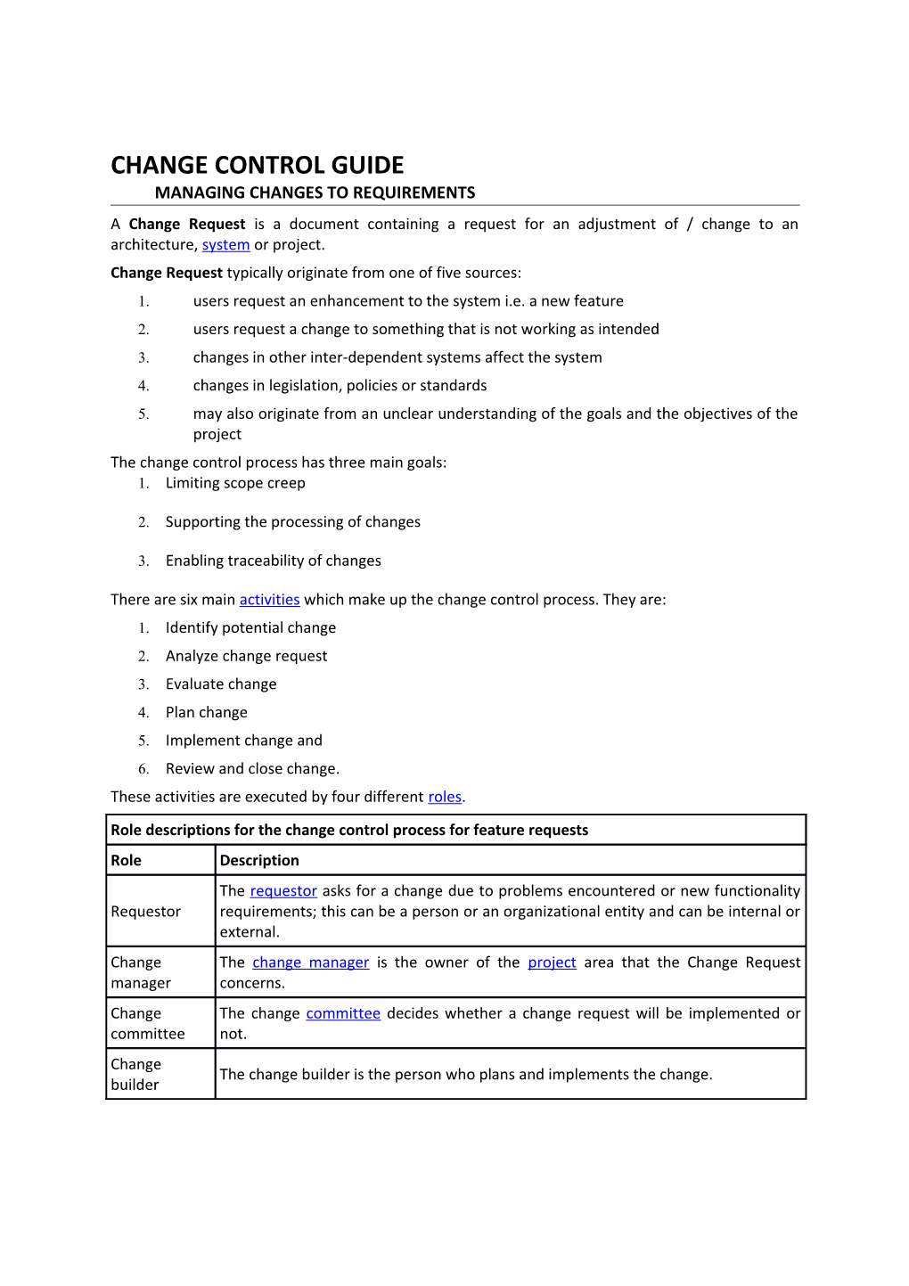 Change Control Guide Managing Changes to Requirements