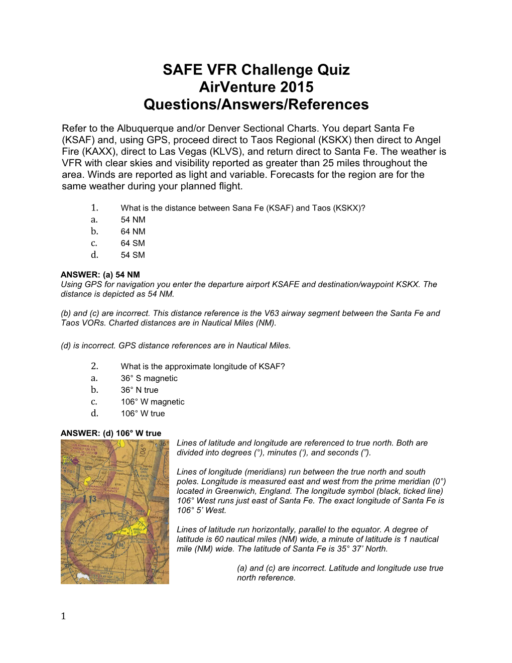 SAFE VFR Challenge Quiz Airventure 2015 Questions/Answers/References