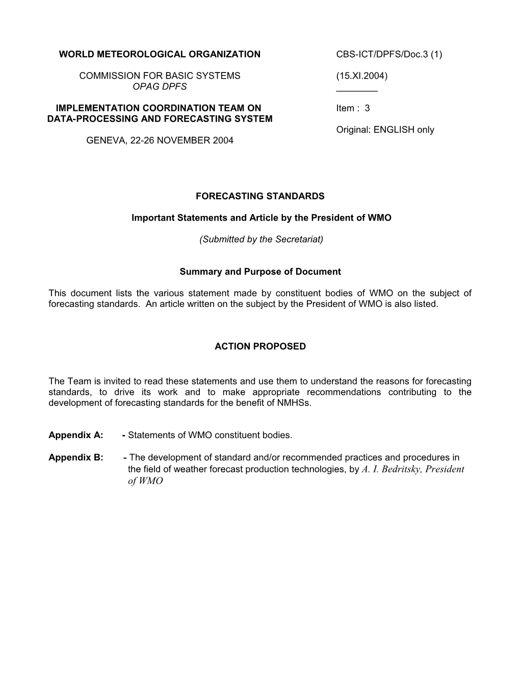 WMO Standards for Weather Forecasts